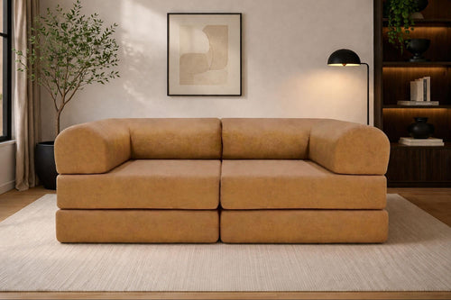 Mustard folding cushion sofa in a modern living room
